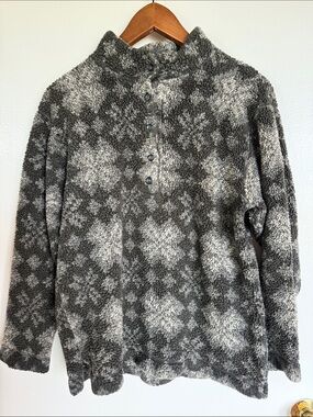 LL Bean Women’s Gray Patterned Sherpa Pullover Fleece